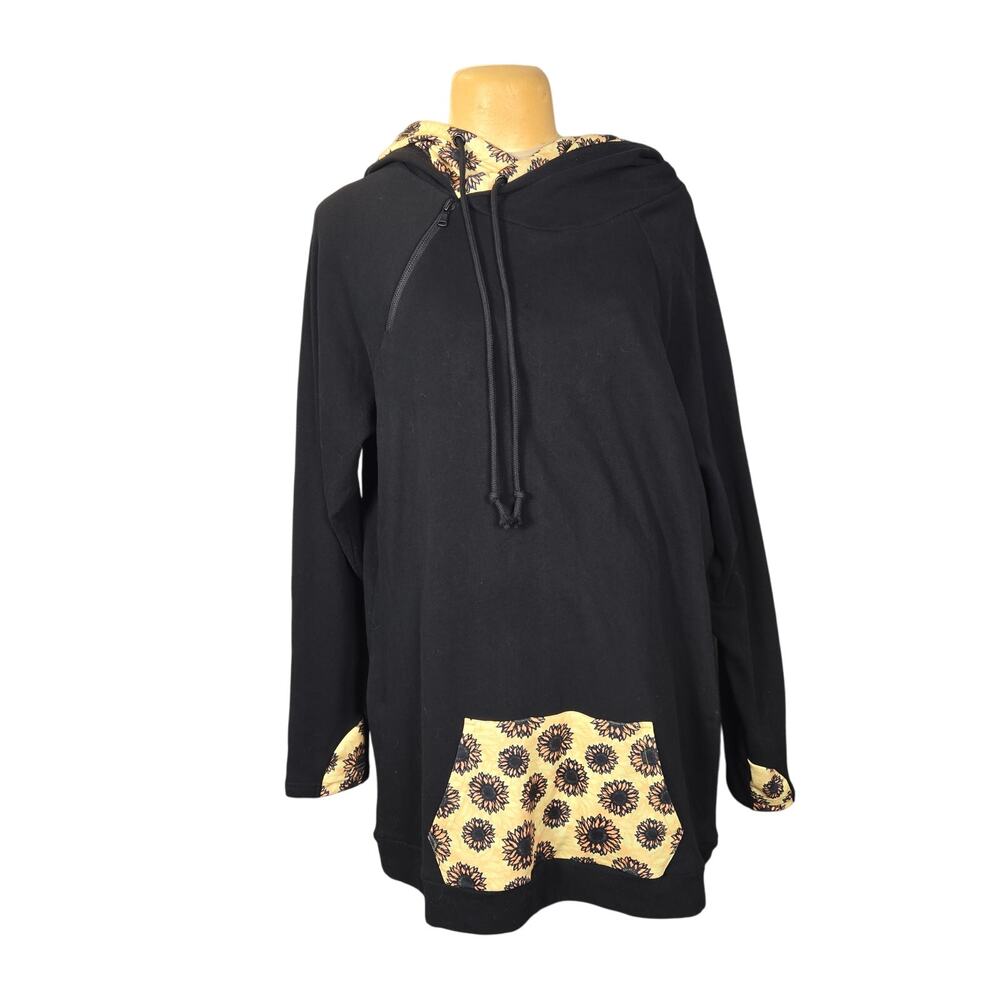 Cheekys Sunflower Double Hood Pullover Sweatshirt XXXL Thumbholes Decorative Zip